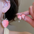 Resin Strawberry Waterdrop Stud Earrings With Zircon Accents Cute Light Luxury Women's Jewelry view 2