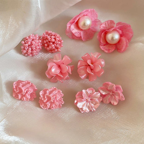 Elegant Floral Faux Pearl Stud Earrings Jewelry Set For Women Fashion OL Light Luxury Style