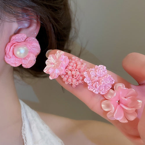 Elegant Floral Faux Pearl Stud Earrings Jewelry Set For Women Fashion OL Light Luxury Style