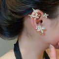 Minimalist Alloy Rhinestone Petal Flower Ear Cuff Earrings, Elegant Light Luxury Niche Style view 3