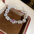 French Vintage Faux Pearl Beaded Bangle With Zircon Round Geometric Charm For Women view 4