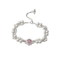 French Vintage Faux Pearl Beaded Bangle With Zircon Round Geometric Charm For Women view 5