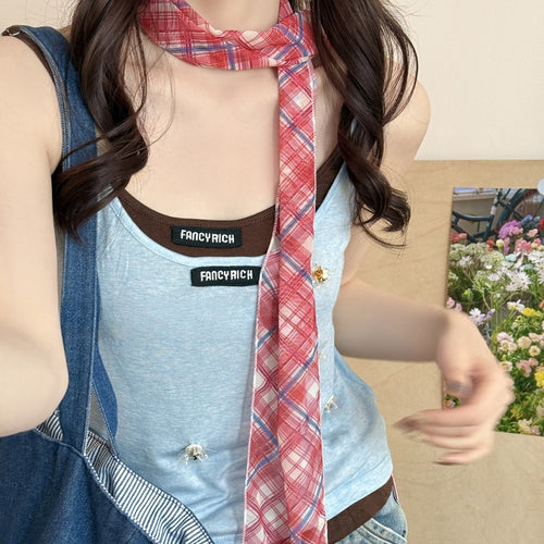 Light Luxury Floral Print Fabric Scarf Necklace, Retro Korean Japanese Style Summer Neckwear