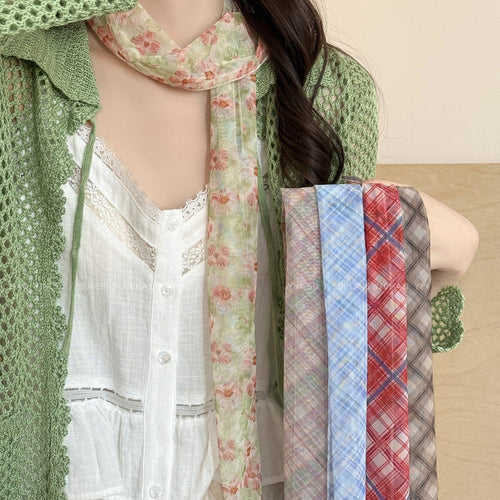 Light Luxury Floral Print Fabric Scarf Necklace, Retro Korean Japanese Style Summer Neckwear