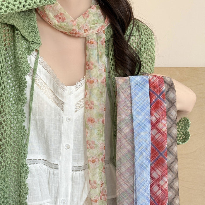 Light Luxury Floral Print Fabric Scarf Necklace, Retro Korean Japanese Style Summer Neckwear