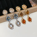 18K Gold Plated Copper Oval Tassel Clip-on Earrings With Rhinestone Vintage Elegant Geometric Design view 3