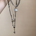 Light Luxury Leather And Iron Round Pendant Sweater Necklace For Women Trendy Geometric Collarbone Chain view 4