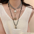 Light Luxury Leather And Iron Round Pendant Sweater Necklace For Women Trendy Geometric Collarbone Chain view 3