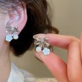 18K Gold Plated Zircon Bow Flower Faux Pearl Clip-on Earrings Sweet Floral Jewelry view 3