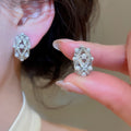 18K Gold Plated Zircon Oval Faux Pearl Clip-on Earrings French Vintage Geometric Style view 4