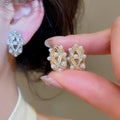 18K Gold Plated Zircon Oval Faux Pearl Clip-on Earrings French Vintage Geometric Style view 2