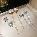 French Zircon Mother Of Pearl Flower Copper Clip-on Earrings Vintage Light Luxury Pearl Ear Clips view 2