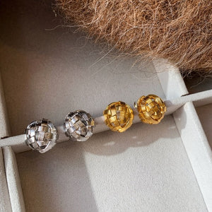 18K Gold Plated Copper Woven Round Geometric Clip-on Earrings Fashion Non Pierced Jewelry
