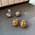 18K Gold Plated Copper Woven Round Geometric Clip-on Earrings Fashion Non Pierced Jewelry view 4