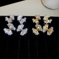 18K Gold Plated Copper Zircon Fan Geometric Clip-on Earrings, Wrinkled Light Luxury Design view 2