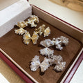 18K Gold Plated Copper Zircon Fan Geometric Clip-on Earrings, Wrinkled Light Luxury Design view 4