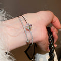 Korean Minimalist Copper Double Layer Zircon Flower Bangle Light Luxury Bracelet for Women view 4