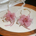 Sweet Fairy Fabric Flower Faux Pearl Beaded Bracelet Necklace Jewelry Set view 2