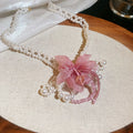 Sweet Fairy Fabric Flower Faux Pearl Beaded Bracelet Necklace Jewelry Set view 4