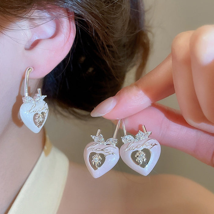 Sweet Minimalist Copper Zircon Heart Apple Stud Earrings For Women Elegant Fashion Jewelry