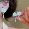 18K Gold Plated Copper Zircon Resin Flower Teardrop Clip-on Earrings For Women view 1