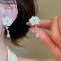 18K Gold Plated Copper Zircon Resin Flower Teardrop Clip-on Earrings For Women view 3