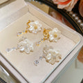 18K Gold Plated Copper Zircon Resin Flower Teardrop Clip-on Earrings For Women view 4
