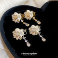18K Gold Plated Copper Zircon Resin Flower Teardrop Clip-on Earrings For Women view 2