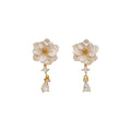 18K Gold Plated Copper Zircon Resin Flower Teardrop Clip-on Earrings For Women view 5