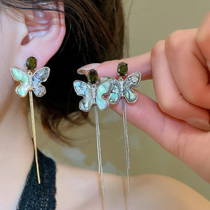 18K Gold Plated Copper Zircon Butterfly Tassel Clip-on Earrings For Women Ethnic Trendy Jewelry