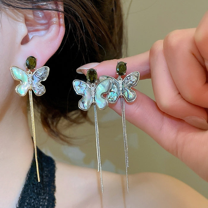 18K Gold Plated Copper Zircon Butterfly Tassel Clip-on Earrings For Women Ethnic Trendy Jewelry
