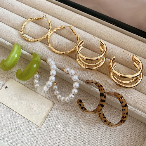 Faux Pearl Geometric Round Stud Earrings Jewelry Set For Women Minimalist Niche Style