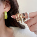 Faux Pearl Geometric Round Stud Earrings Jewelry Set For Women Minimalist Niche Style view 3