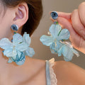 Beach Vacation Style Fabric Flower Geometric Stud Earrings, Light Luxury Sweet Floral Jewelry view 2