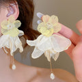 Beach Vacation Style Fabric Flower Geometric Stud Earrings, Light Luxury Sweet Floral Jewelry view 4