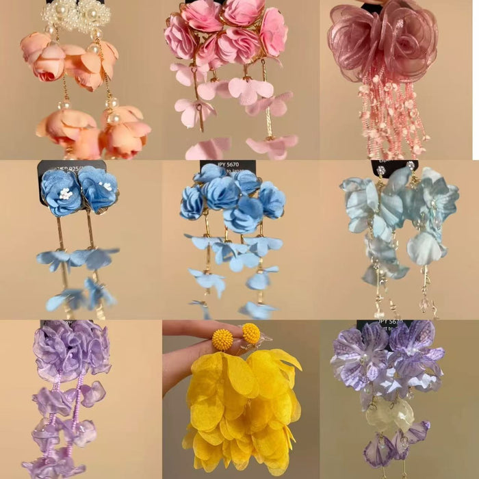 Beach Vacation Style Fabric Flower Geometric Stud Earrings, Light Luxury Sweet Floral Jewelry
