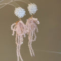Artificial Crystal Flower Bow Tassel Drop Earrings Sweet Elegant Silver Needle Jewelry view 2