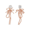 Artificial Crystal Flower Bow Tassel Drop Earrings Sweet Elegant Silver Needle Jewelry view 5