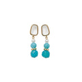14K Gold Plated Silver Post Blue Beaded Tassel Stud Earrings French Vintage Geometric Style view 5