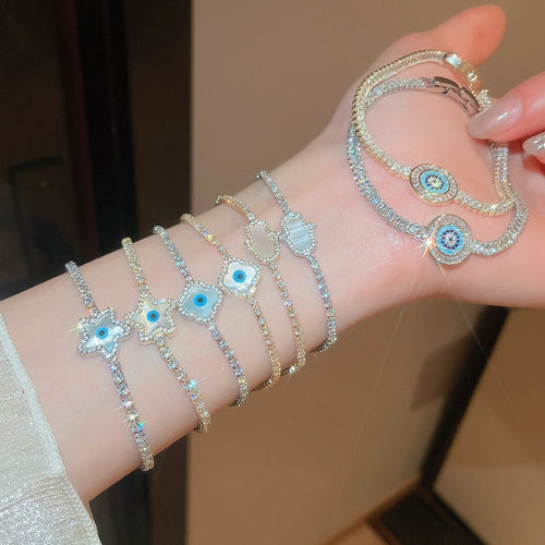 Vintage Copper Zircon Mother Of Pearl Flower Bangle For Women Light Luxury Fashion Jewelry