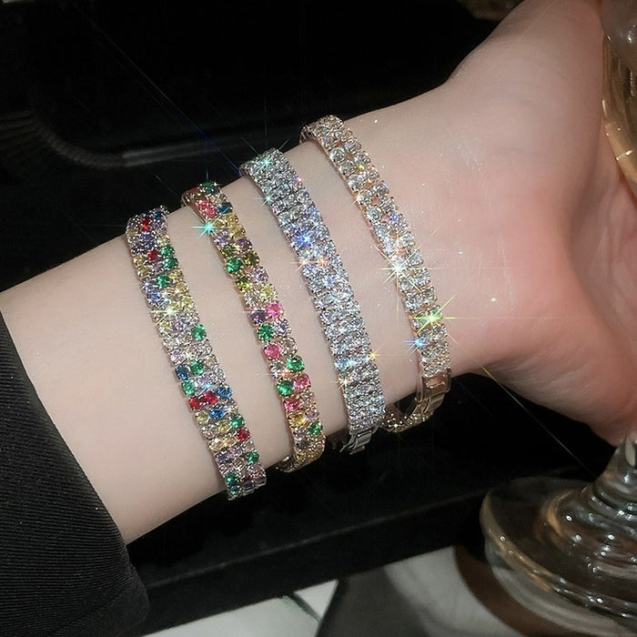 European American Double Row Zircon Geometric Copper Bangle Light Luxury Fashion Jewelry