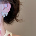 Light Luxury Copper Zircon Bow Stud Earrings For Women, Minimalist Elegant Fashion Jewelry view 3