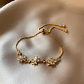 18K Gold Plated Copper Zircon Flower Bangle Minimalist Luxury Floral Bracelet For Women view 2