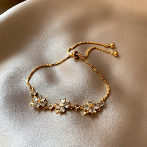18K Gold Plated Copper Zircon Flower Bangle Minimalist Luxury Floral Bracelet For Women