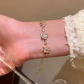 18K Gold Plated Copper Zircon Flower Bangle Minimalist Luxury Floral Bracelet For Women view 3
