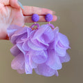 Resin Flower Tassel Drop Earrings With Fabric Floral Round Studs, Elegant Resort Style view 4