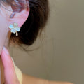 14K Gold Plated Cat Eye Stone Flower Stud Earrings For Women Petite Light Luxury Floral Jewelry view 3