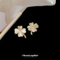 14K Gold Plated Cat Eye Stone Flower Stud Earrings For Women Petite Light Luxury Floral Jewelry view 4