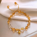 New Chinese Style Yellow Crystal Lotus Pod Geometric Bangle, Vintage Ethnic Round Design view 1