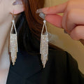 Geometric Triangle Zircon Tassel Copper Hook Drop Earrings For Women view 3